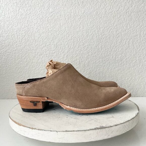 Lane Plain Jane Mule Womens 7.5 Latte Suede Cowboy Boots Western Slip On Short - Picture 2 of 11
